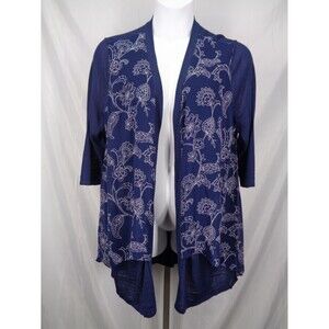 Chicos Floral Woven Front Open Cardigan Sweater Size 3 (16) XL New